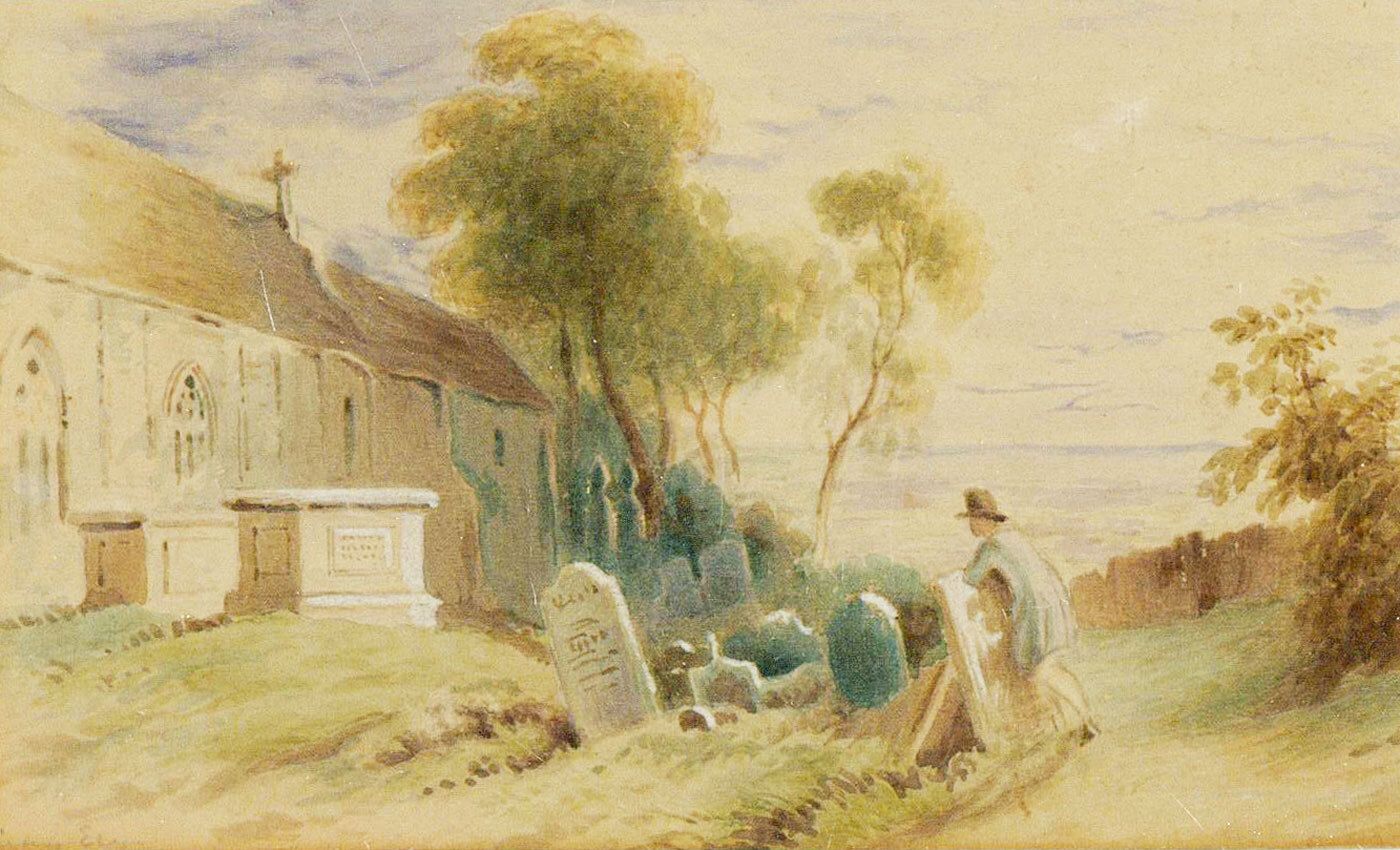 George Ely Framed 19th Century Watercolour, Church Of St Giles, Stoke Poges photo furniture