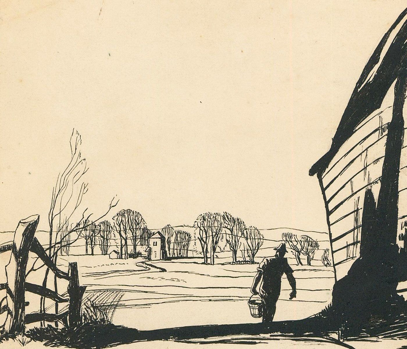 Attrib. Donald Maxwell (1877 1936) India Ink, Morning At The Farm