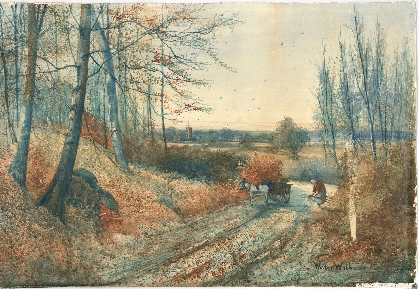 Walter Witham  Early 20th Century Watercolour, Collecting Firewood photo furniture
