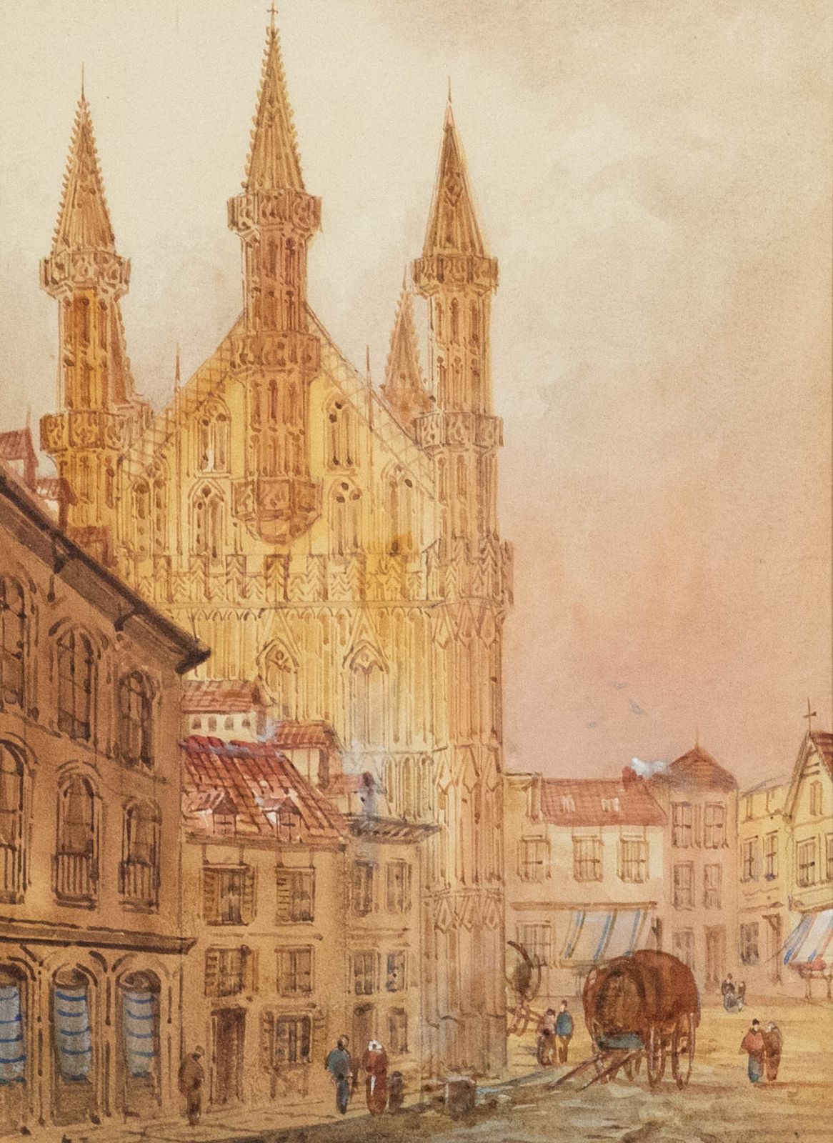 Edward Nevil (Fl.1880 1900) Late 19th Century Watercolour, Leuven, Belgium photo furniture
