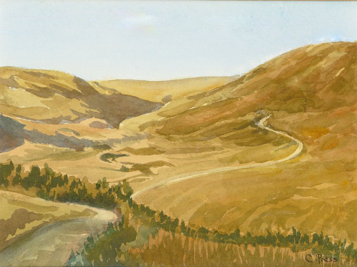 Christina Press Framed 20th Century Watercolour, The Lancashire Moors photo furniture