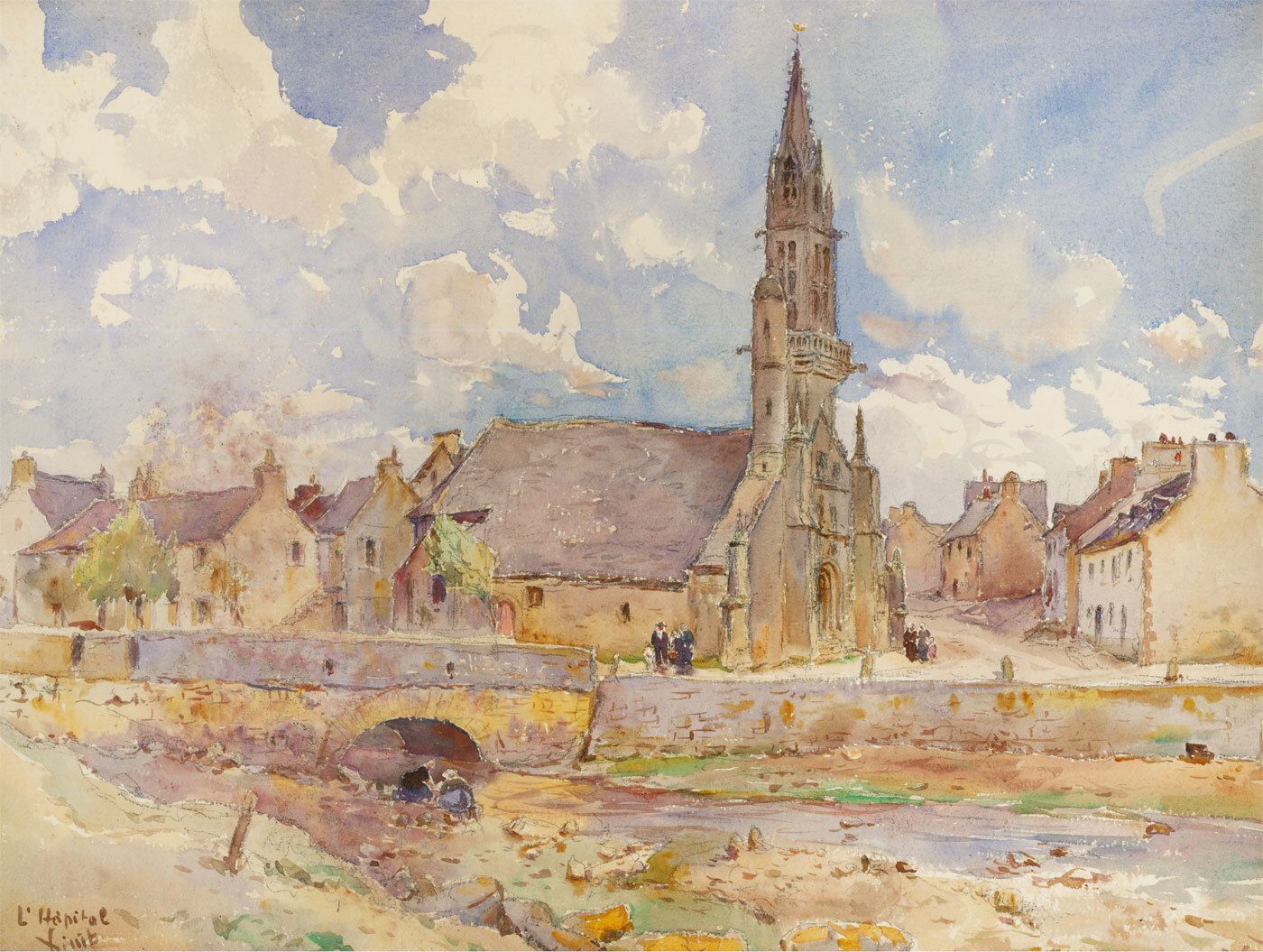 Late 19th Century Watercolour Church Beside The River