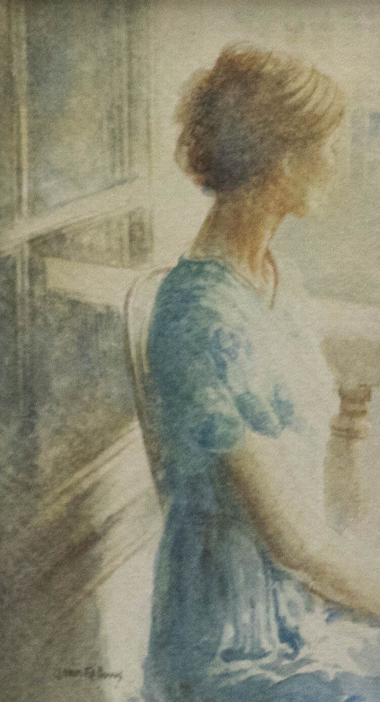 John Fellows Framed Early 20th Century Watercolour, Lady On The Balcony photo furniture