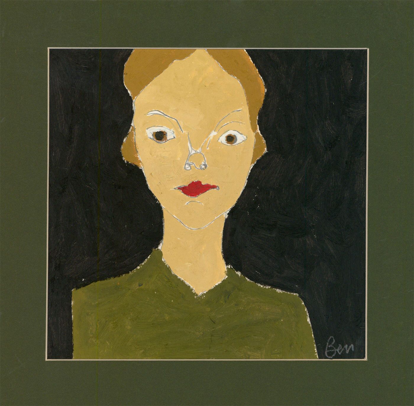 Ben Carrivick Contemporary Oil, Woman In Green With Red Lips photo furniture