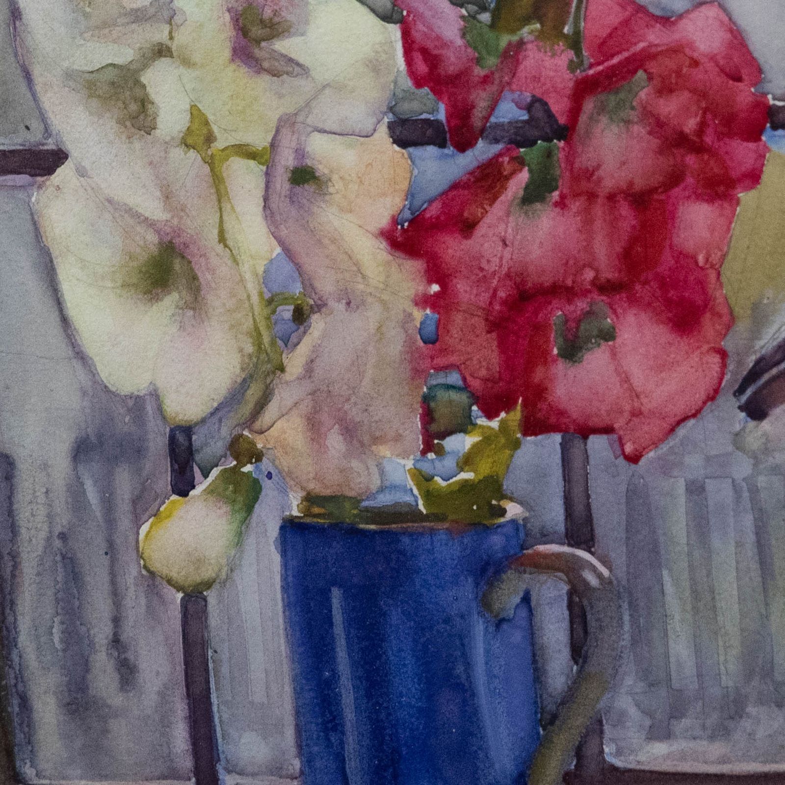 20th Century Watercolour Hollyhocks In The Window photo Art