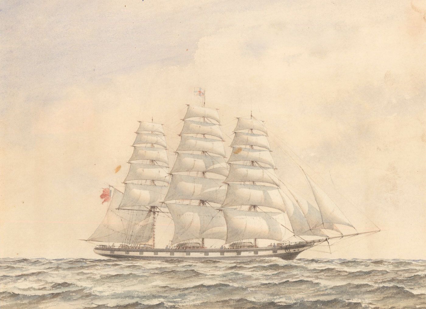 Early 20th Century Watercolour Barque At Sea