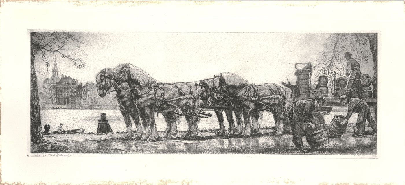 Willem G. Hofker (1902 1981) 1948 Etching, The Cart Horses photo furniture