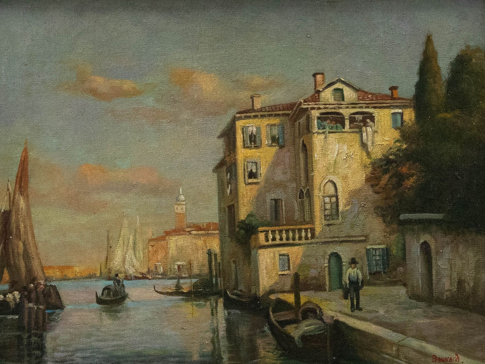 Follower Of Antoine Bouvard (1870 1956) Oil, An Evening In Venice 82 photo furniture