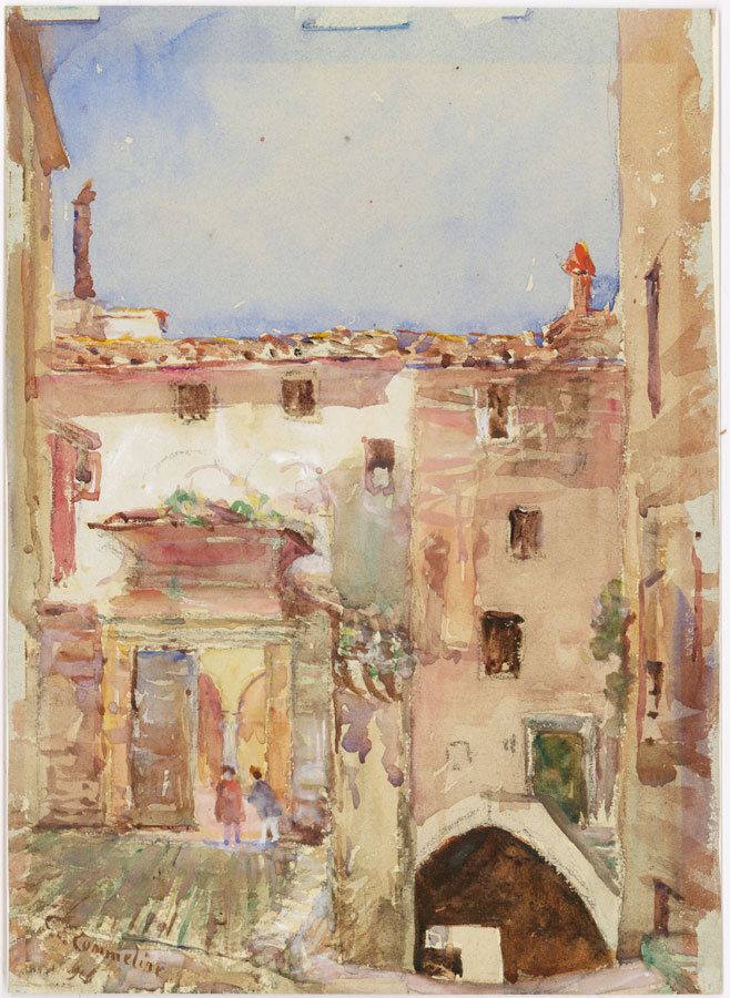 C. Commeline Early 20th Century Watercolour, Portuguese Village photo furniture