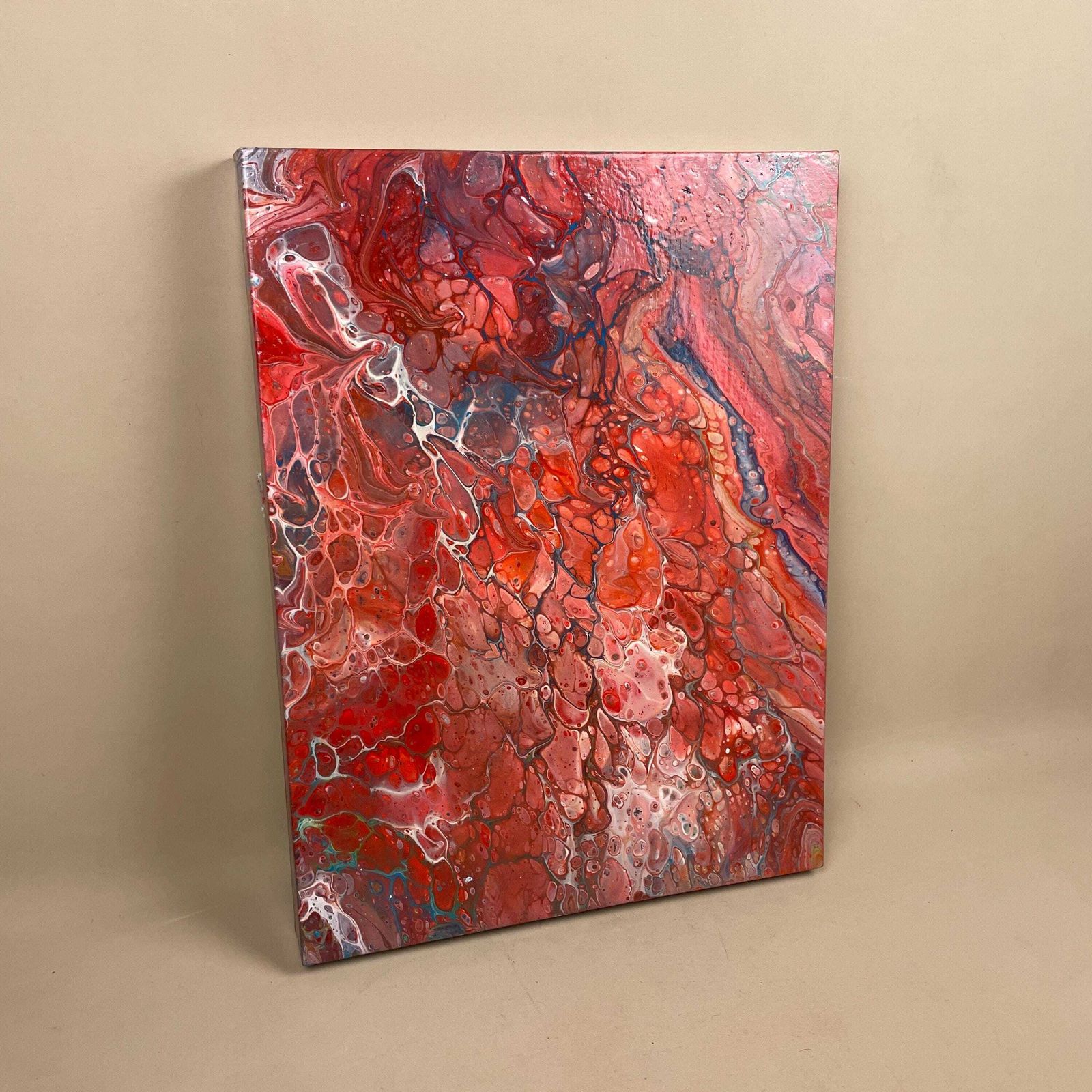 Vintage Marbled Painting Picture Original Artwork Canvas Marble Pattern Wood Frame Painted Art Rectangle 41x31cm Wall Hanging Marbling photo for sale