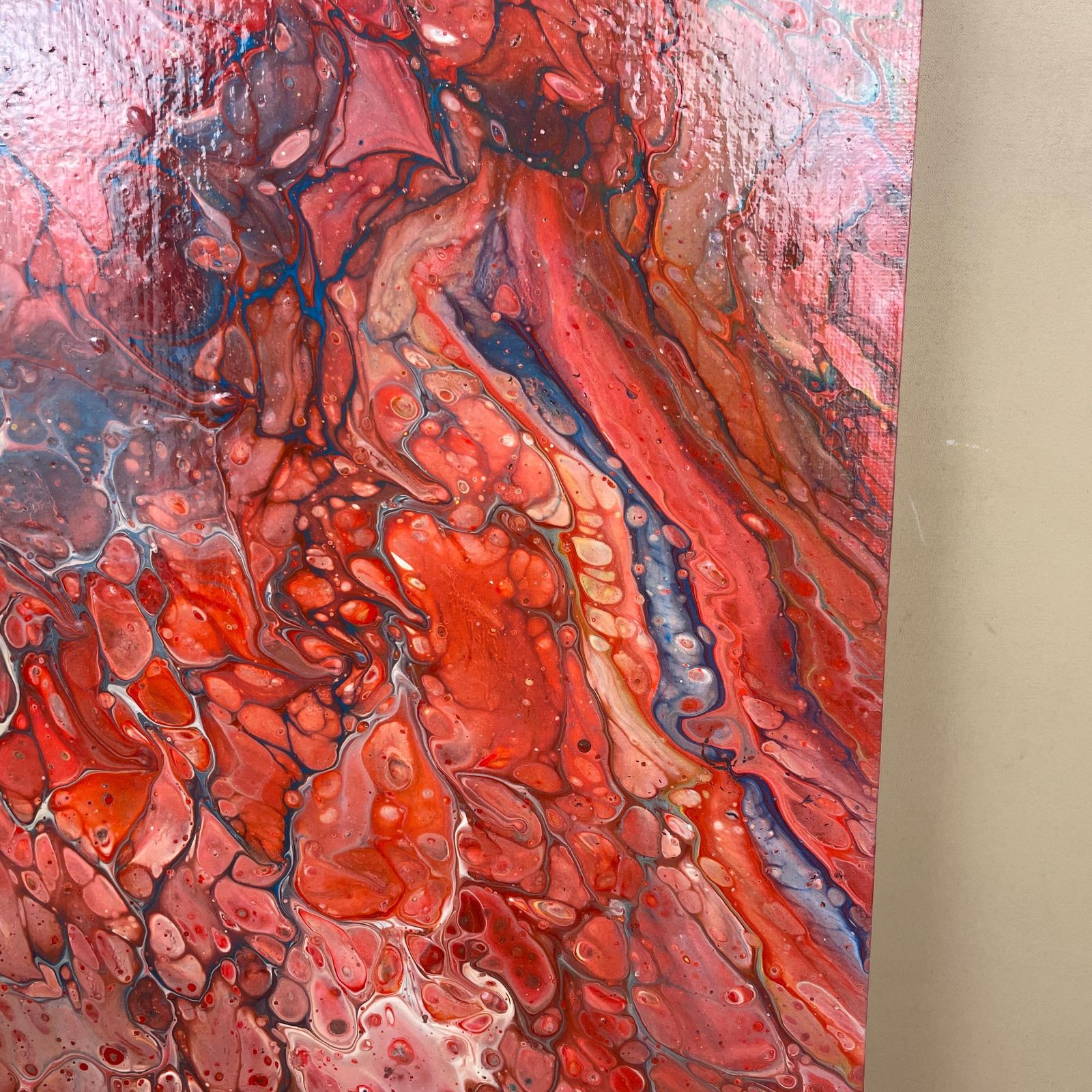 Vintage Marbled Painting Picture Original Artwork Canvas Marble Pattern Wood Frame Painted Art Rectangle 41x31cm Wall Hanging Marbling photo vinterior