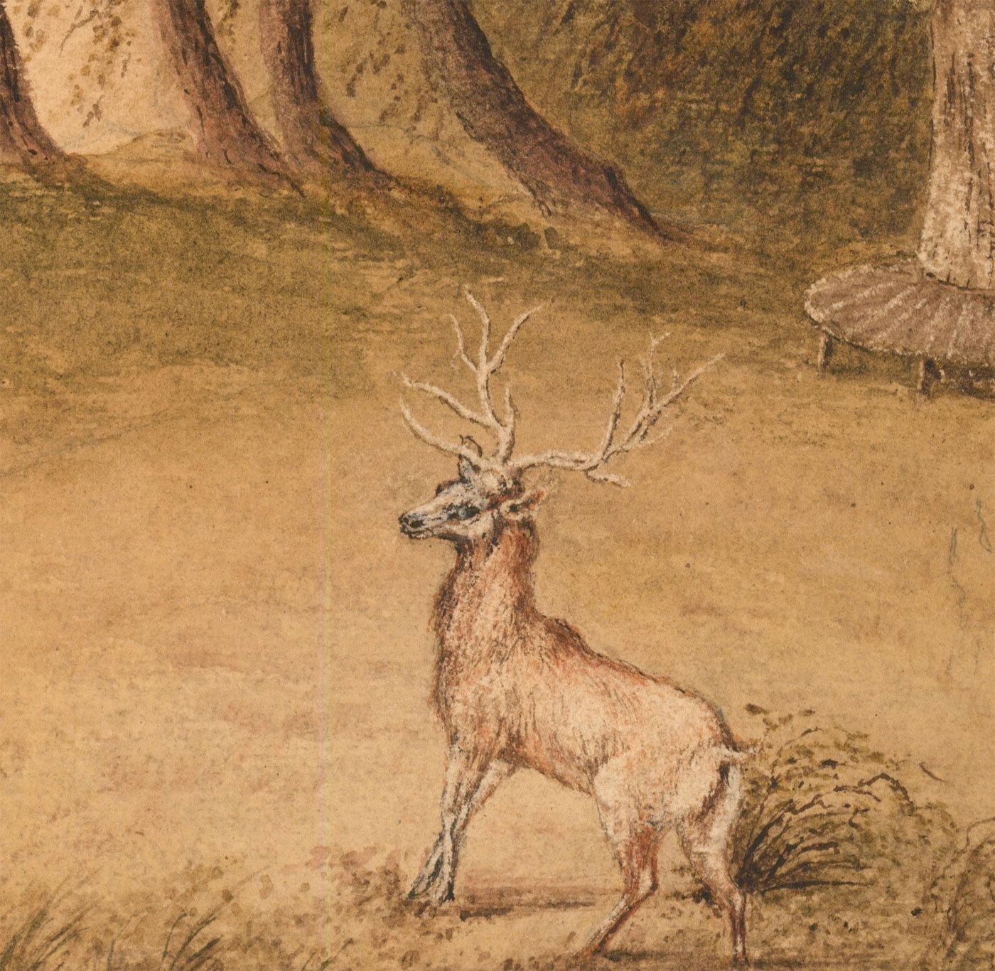 19th Century Watercolour Mountain Waterfall With A Stag photo furniture