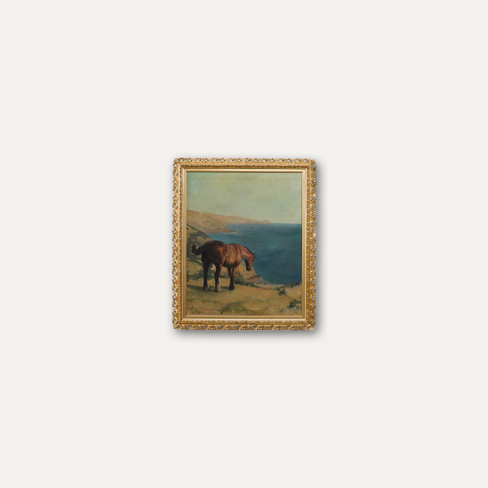Margaret Neame Framed Early 20th Century Oil, Brown Cob On A Coastal Cliff Top photo buy