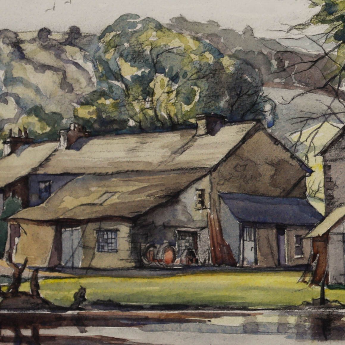 Frank G. Bass Framed 1955 Watercolour, Our Picnic Spot By Newby Bridge photo Art