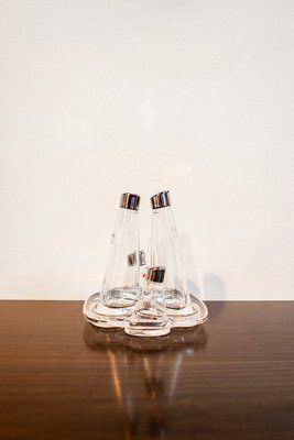 Olpe Model Oil And Vinegar, Salt And Pepper Set By Angelo Mangiarotti For Colle Cristallerie, 1986, Set Of 5