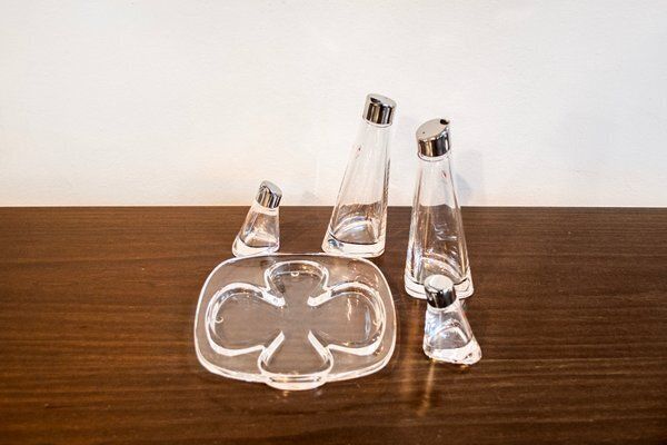 Olpe Model Oil And Vinegar, Salt And Pepper Set By Angelo Mangiarotti For Colle Cristallerie, 1986, Set Of 5 photo for sale