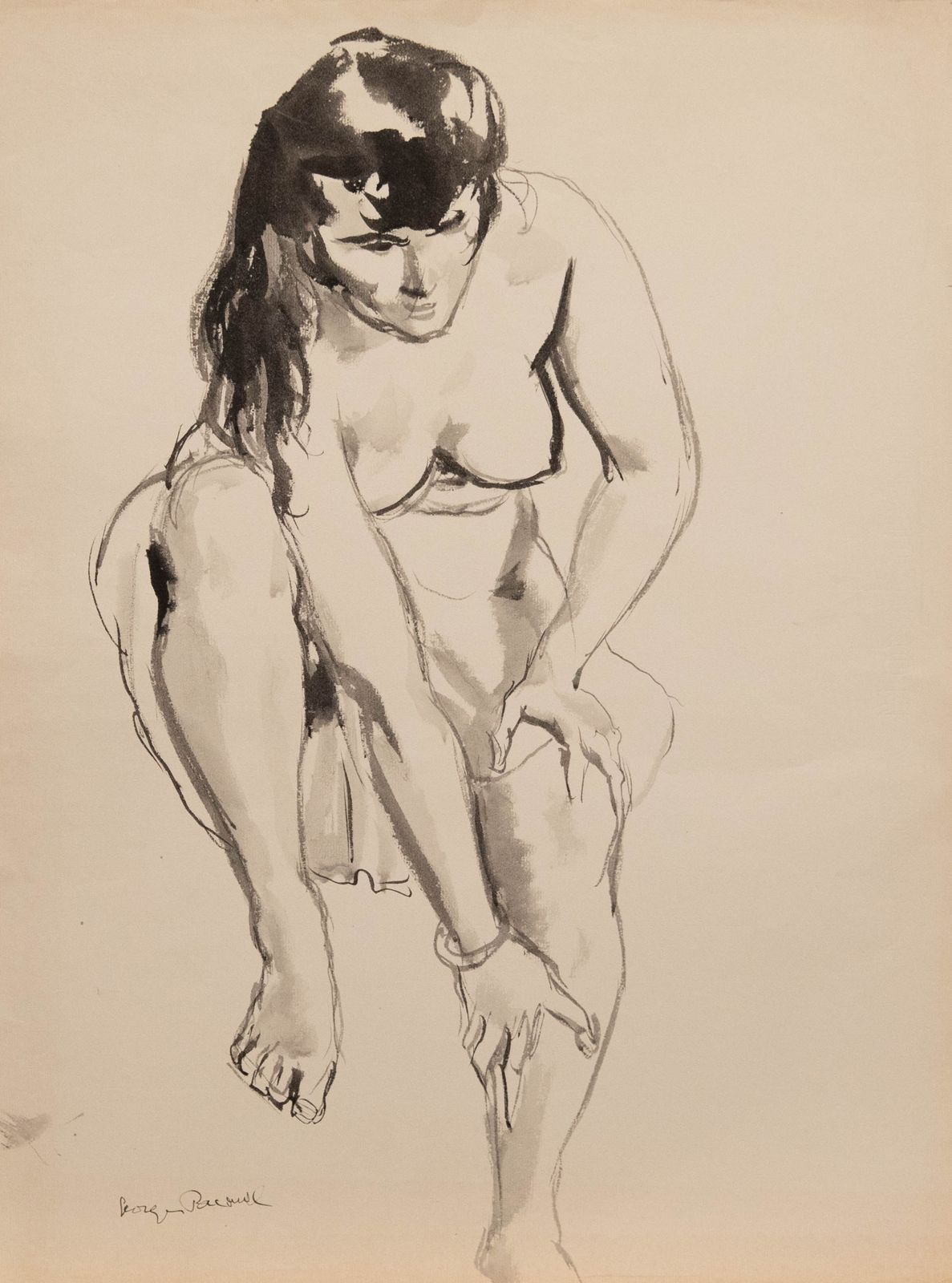 Georges Pacouil (1903 1996) Mid 20th Century Watercolour, Nude With Skirt