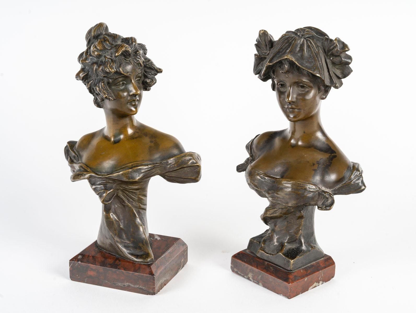 Pair Of Art Nouveau Bronze Sculptures By Van Der Straeten, Circa 1900. photo for sale