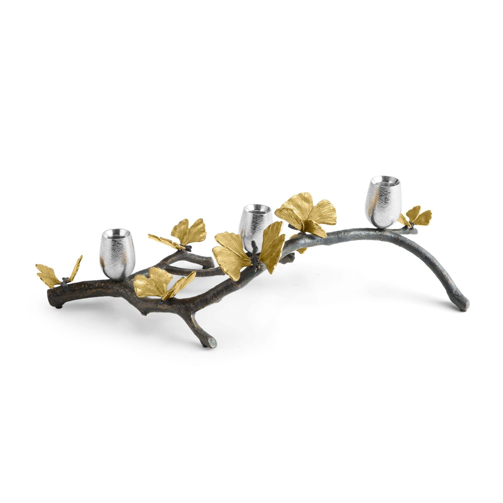 Butterfly Ginkgo Candlesticks, Long Model Made From Oxidised Nickel Plated Brass photo vinterior