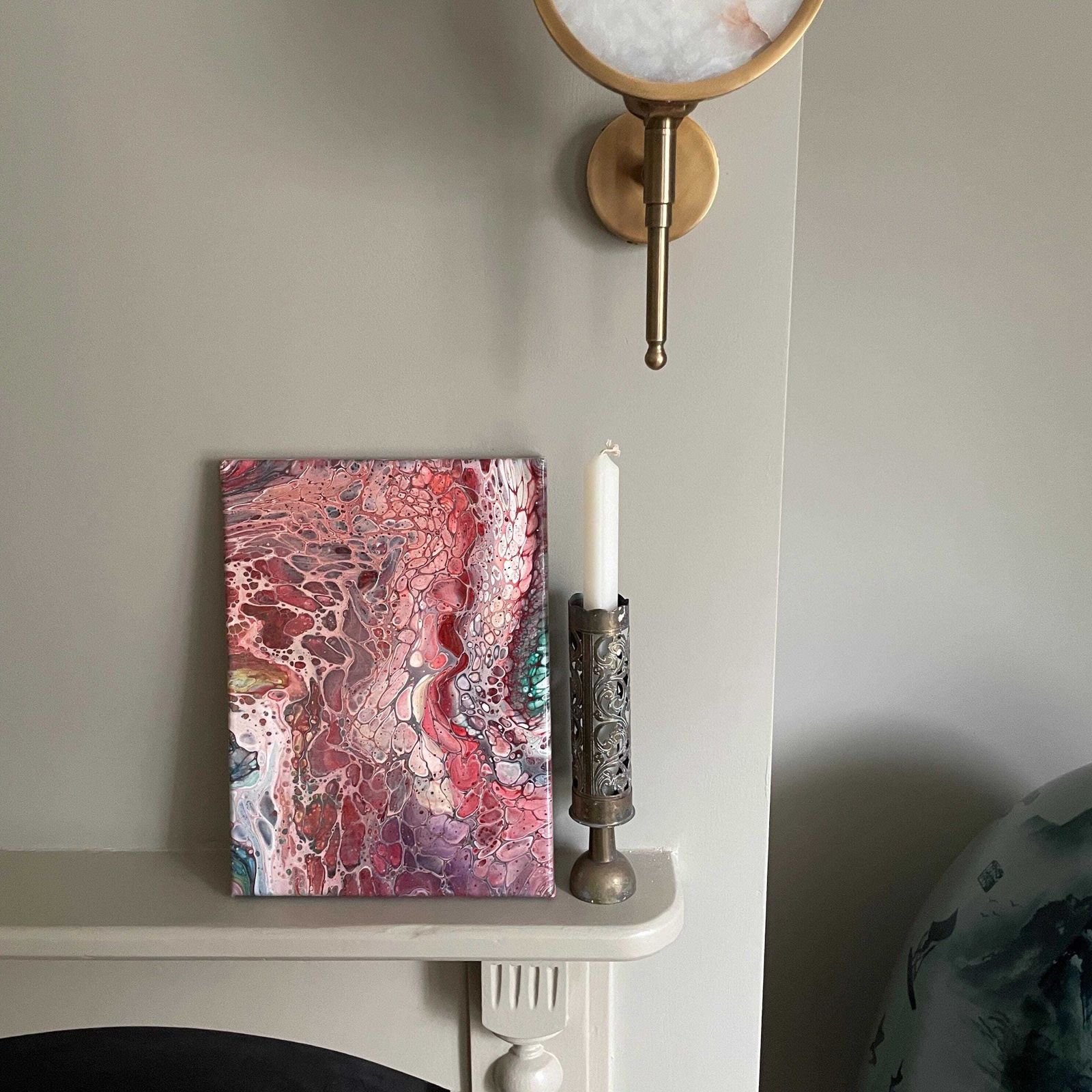 Vintage Marbled Painting Picture Original Artwork On Canvas Marble Pattern Wood Frame Painted Art Rectangle 31x22.7cm Wall Hanging Marbling photo furniture