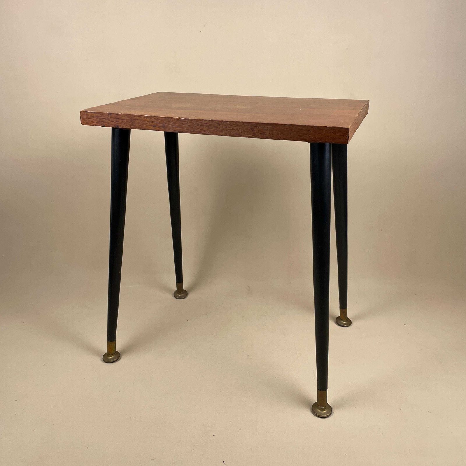 Vintage Retro Wooden Table Rectangle Wood Side Boho Coffee Living Room Retro Lounge Black Pin Legs Gold Edge Plywood Brown photo Furniture