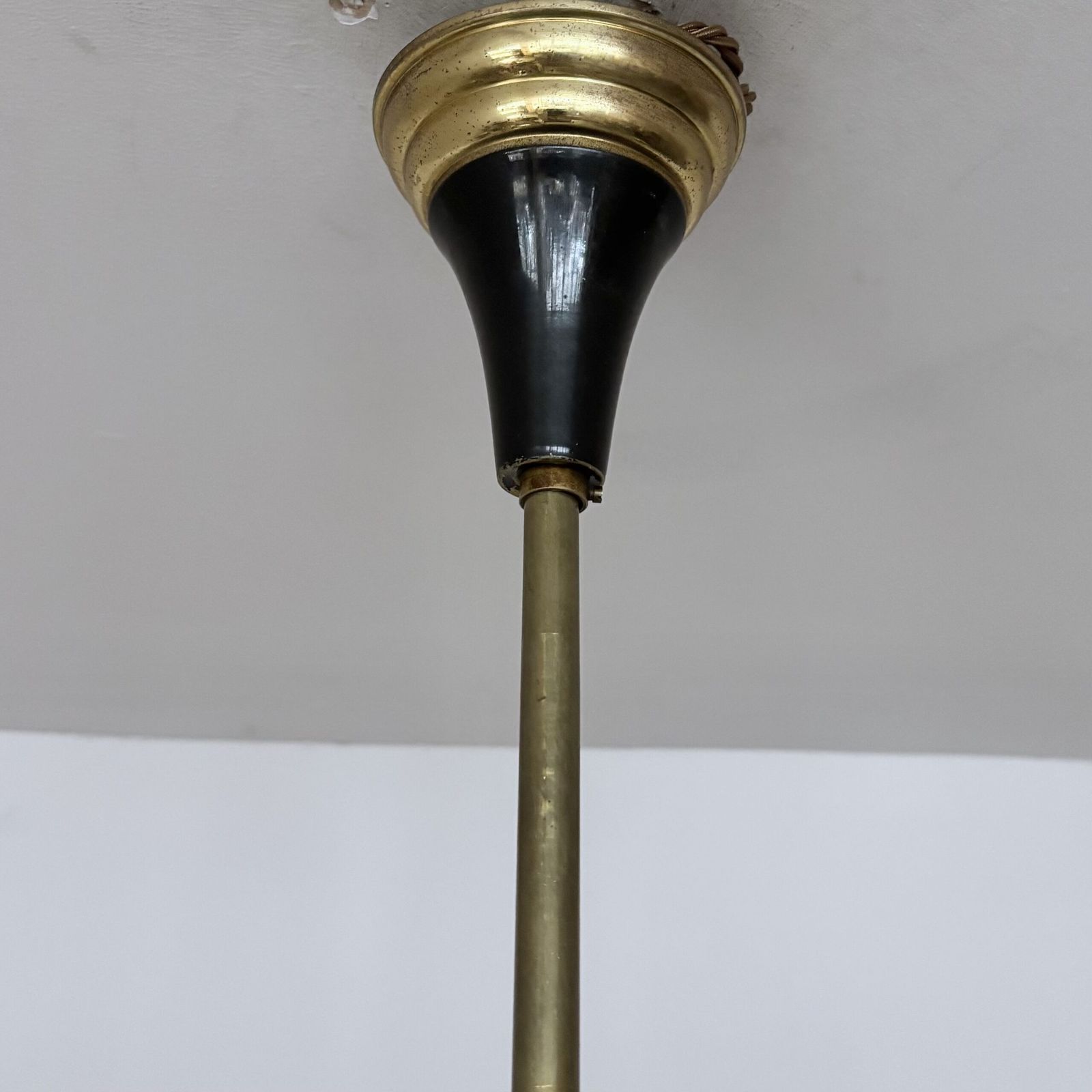 Mid Century Brass And Black Chandelier With Decorative Yellow Glass Shades photo buy