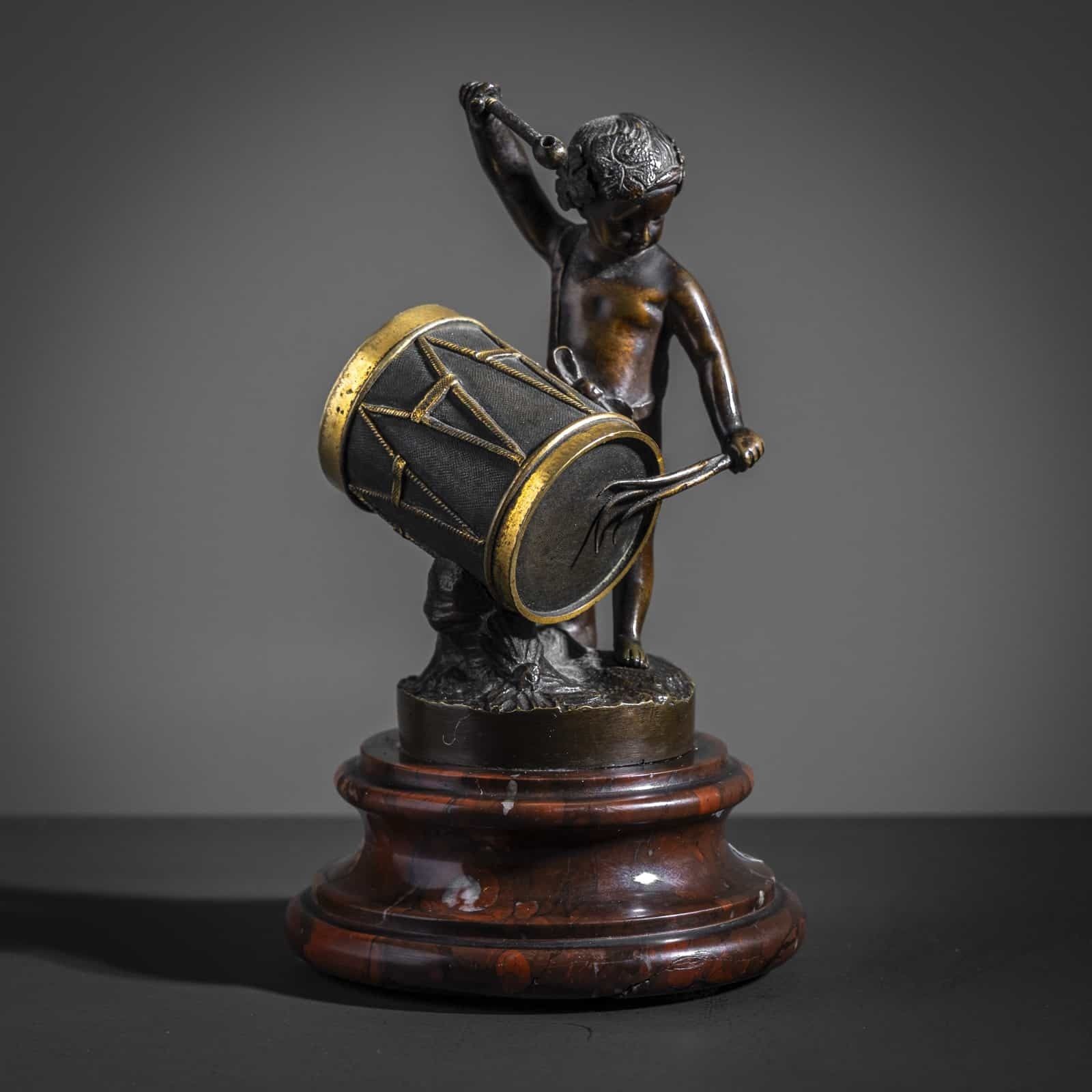 photo furniture Small Bronze Sculpture Of A Drumming Child, Late 19th Century