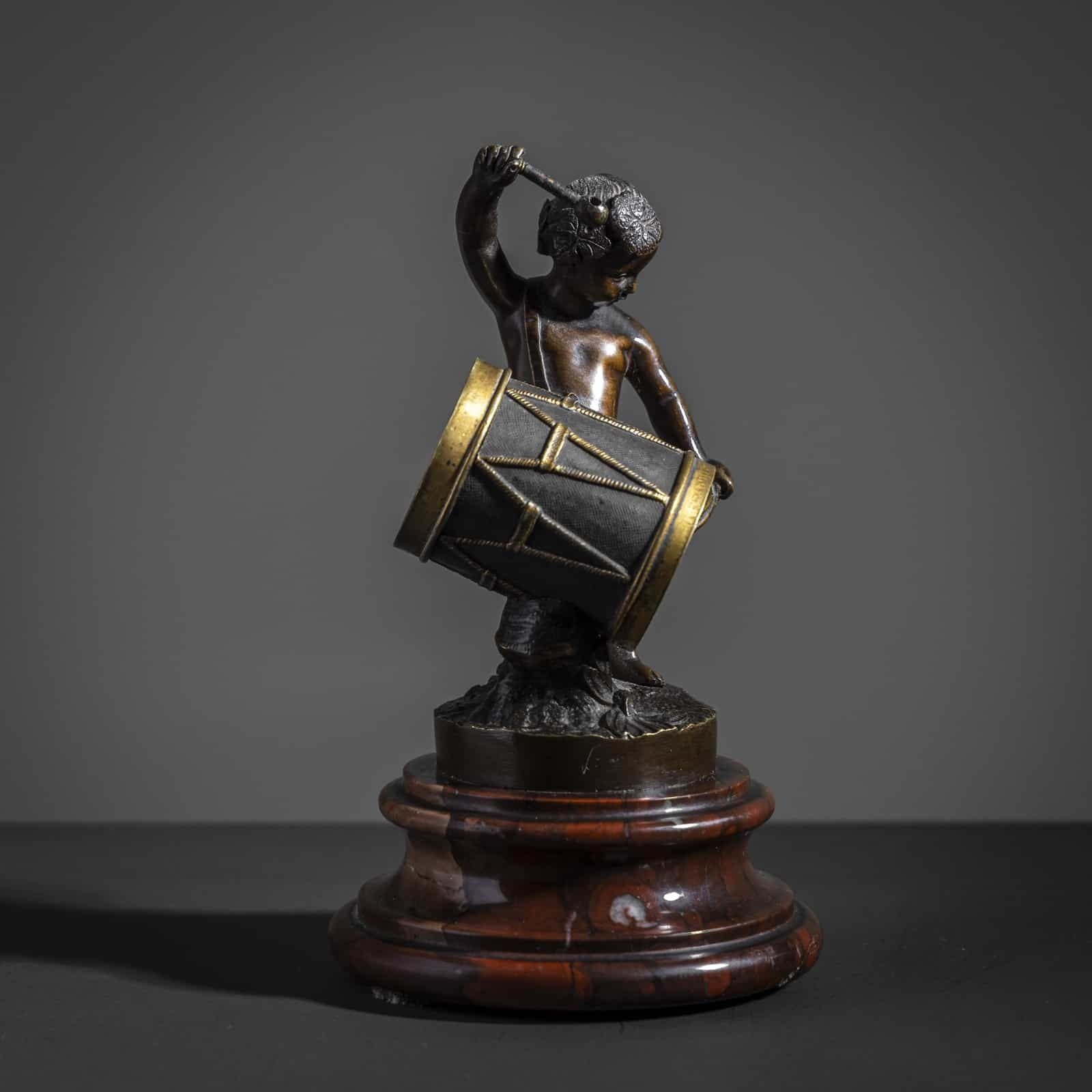 photo for sale Small Bronze Sculpture Of A Drumming Child, Late 19th Century