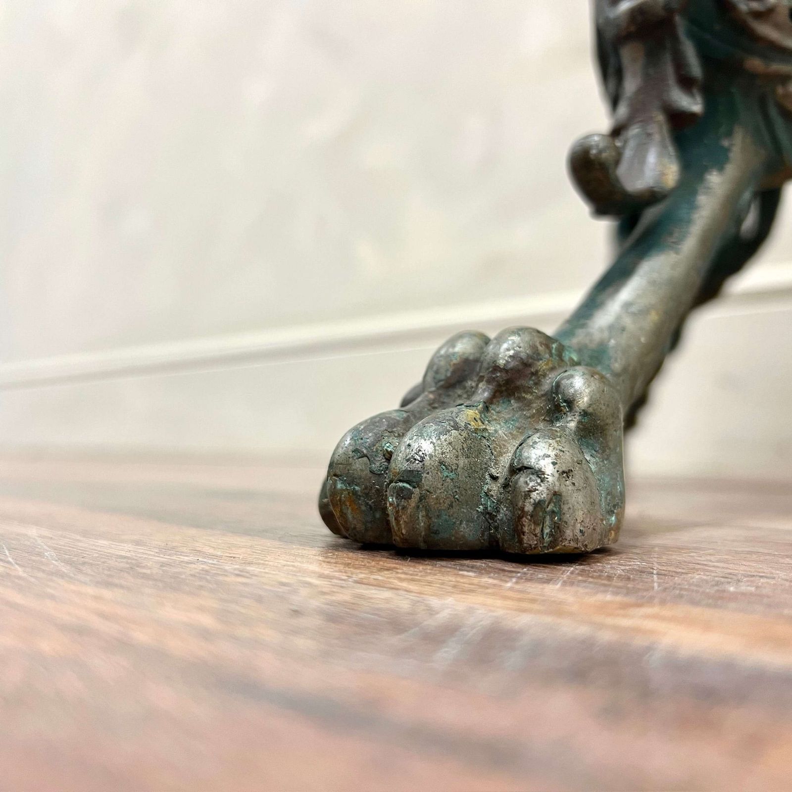 French 19th Century Green Lion Paw Floor Table Lamp photo 695.0