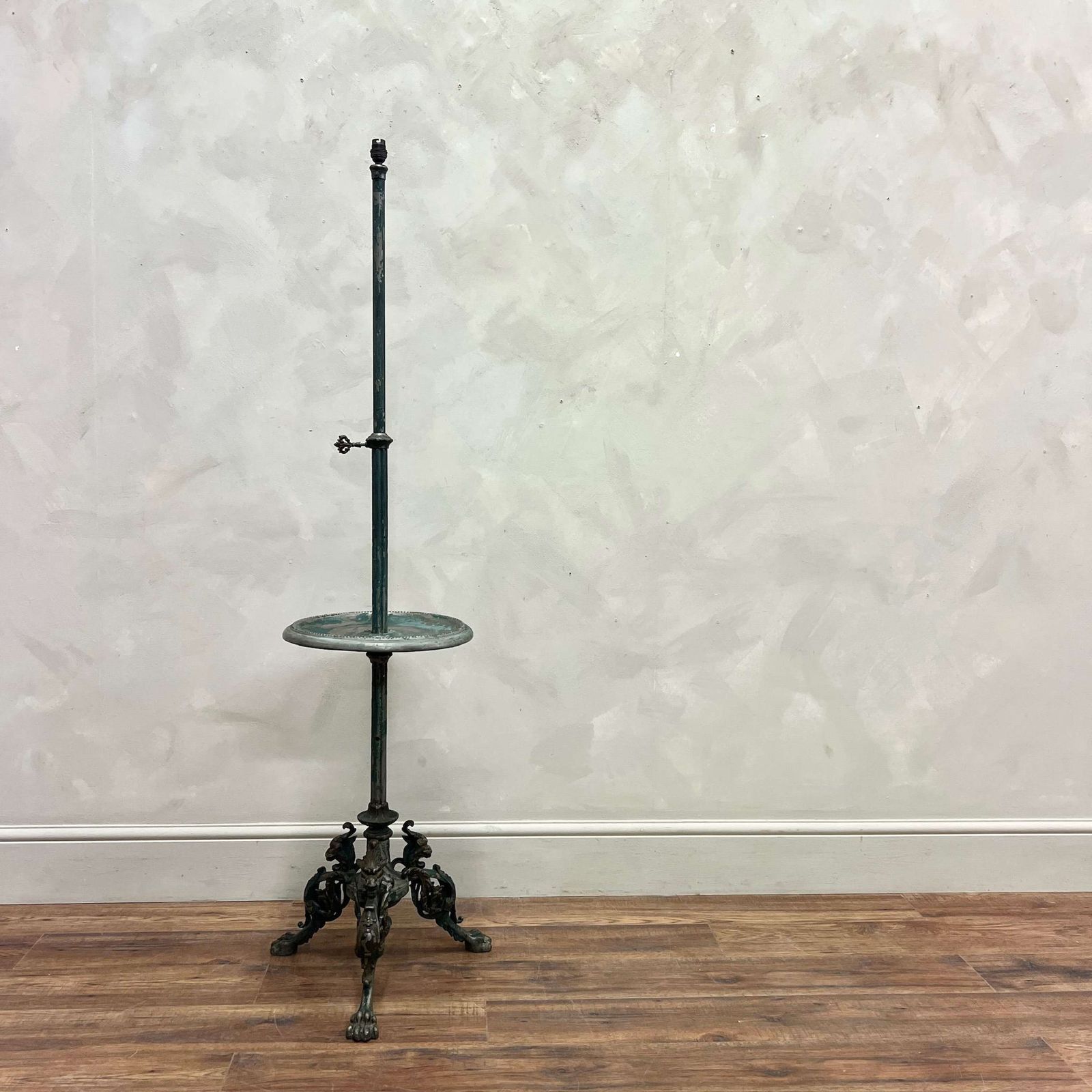 695.0 French 19th Century Green Lion Paw Floor Table Lamp photo