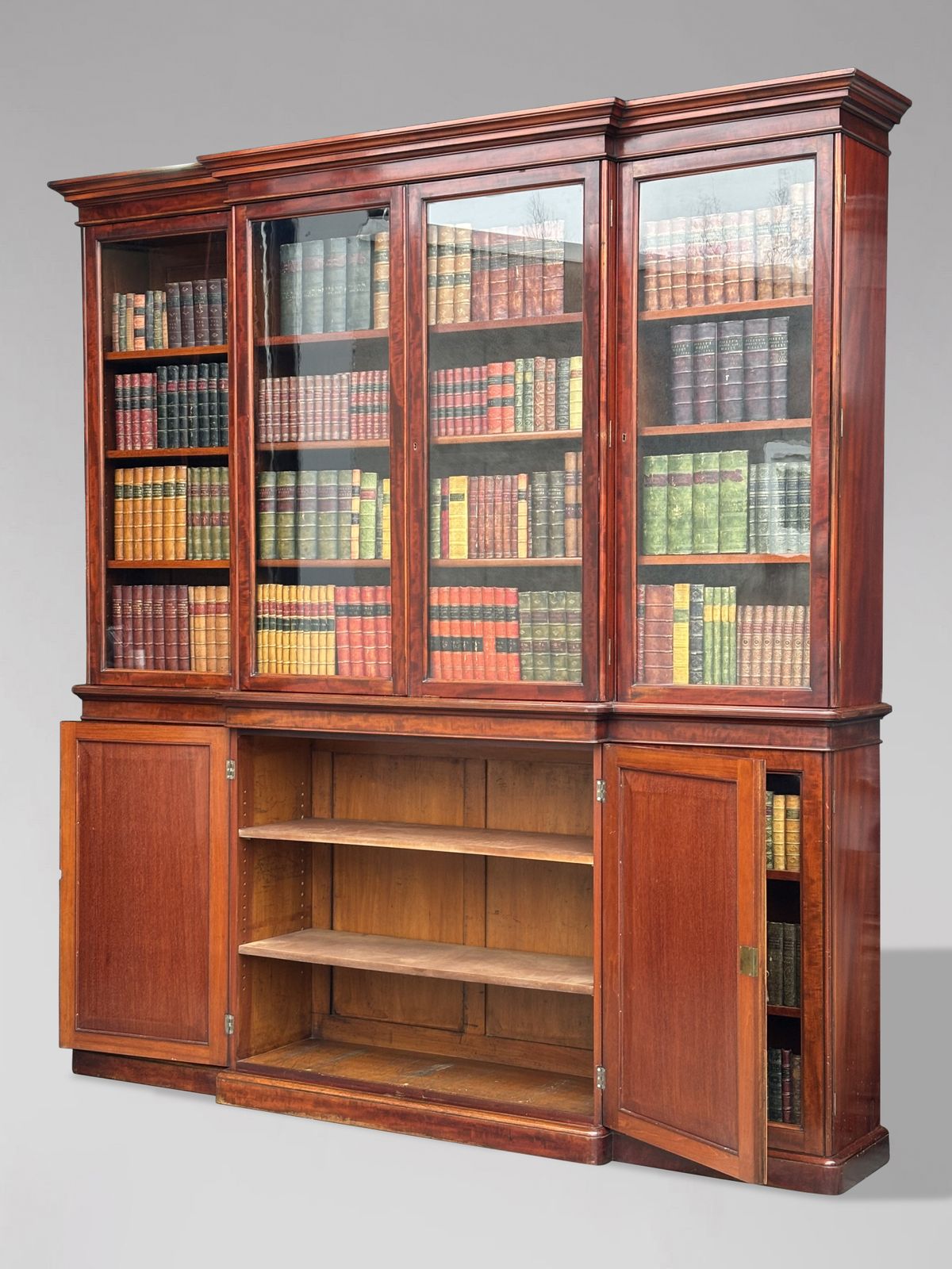 Quality 19th Century Mahogany 4 Door Breakfront Library Bookcase photo Furniture