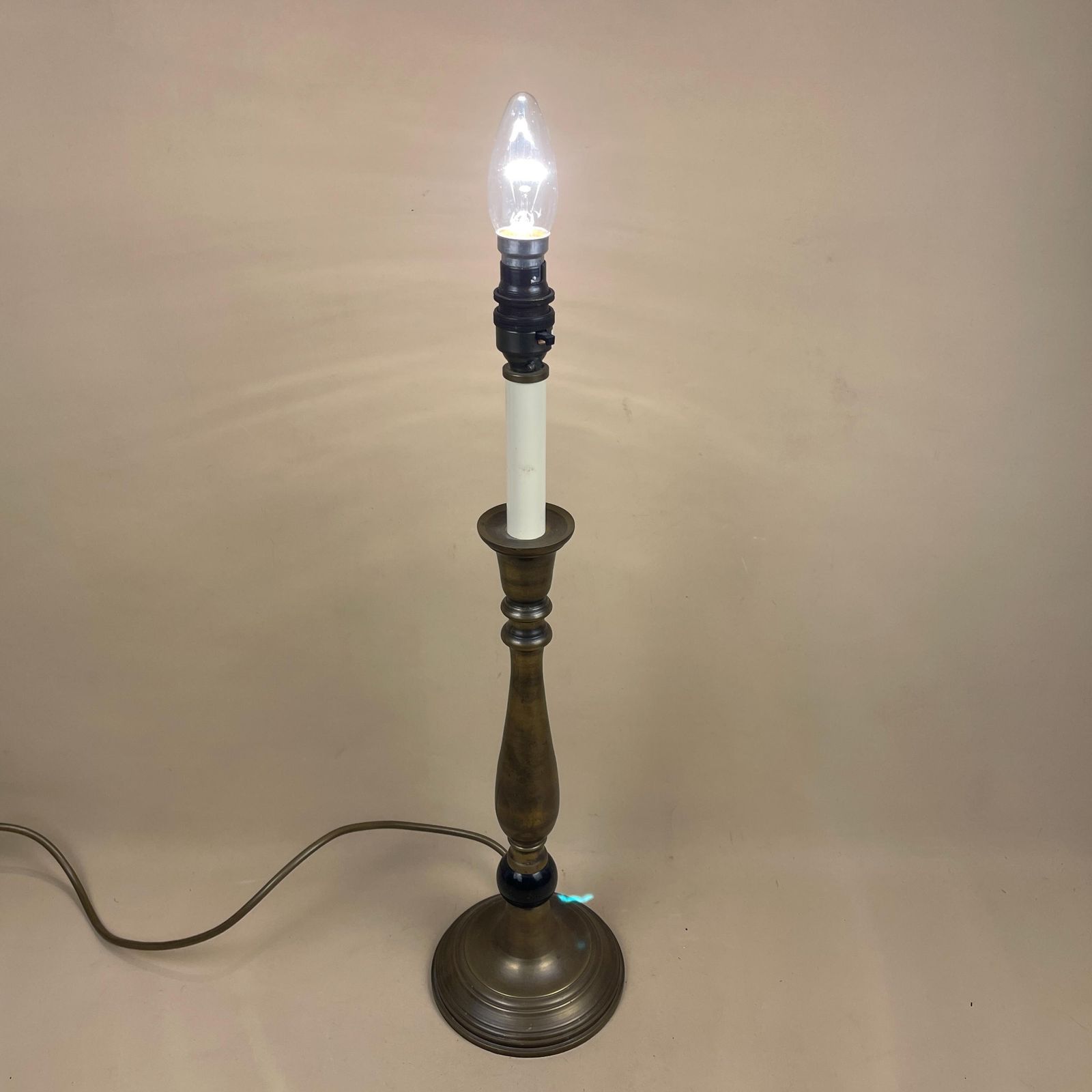 Antique Metal Gold Brass Lamp Light Bedside Side Table Candle Column Pillar Base Ornate Detail Medium Vintage Candlestick Candle Top photo vintage