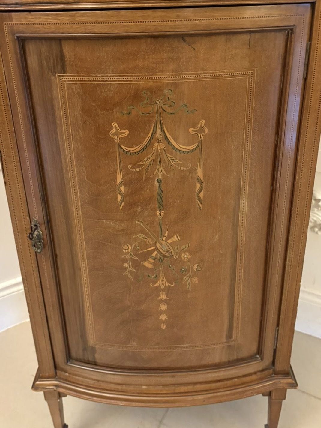 Superb Quality Antique Early 20th Century Mahogany Inlaid Bow Fronted Side Cabinet photo buy