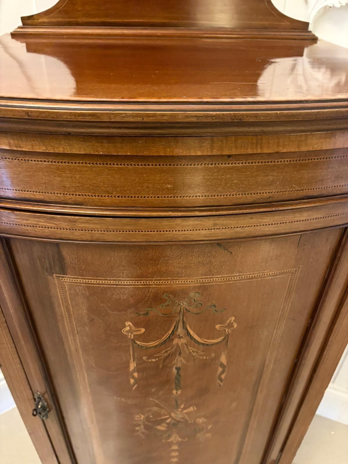 Furniture Superb Quality Antique Early 20th Century Mahogany Inlaid Bow Fronted Side Cabinet photo
