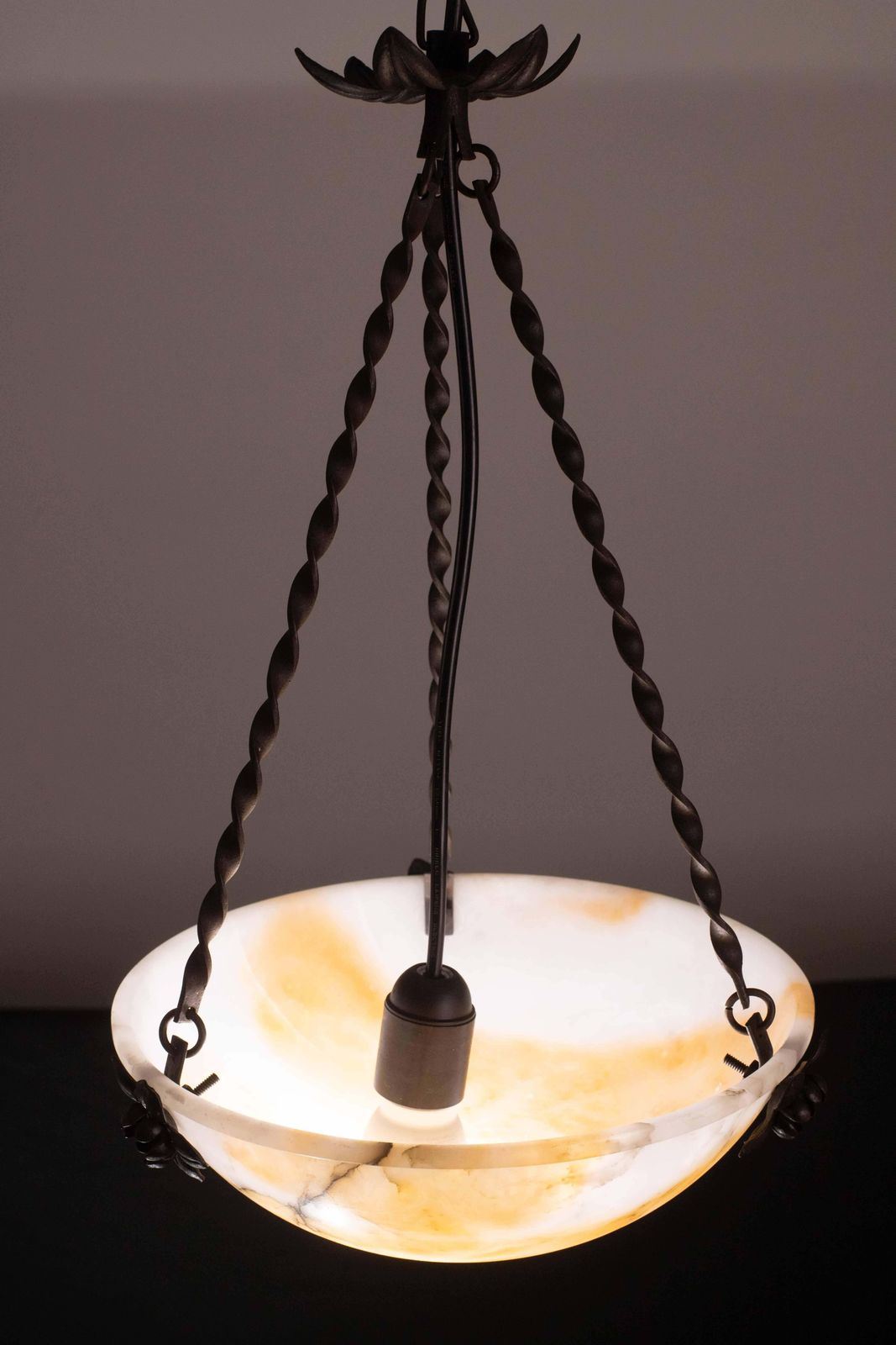 Great Design Art Decò Orange And White Alabaster Chandelier, 1950 photo 1388.0
