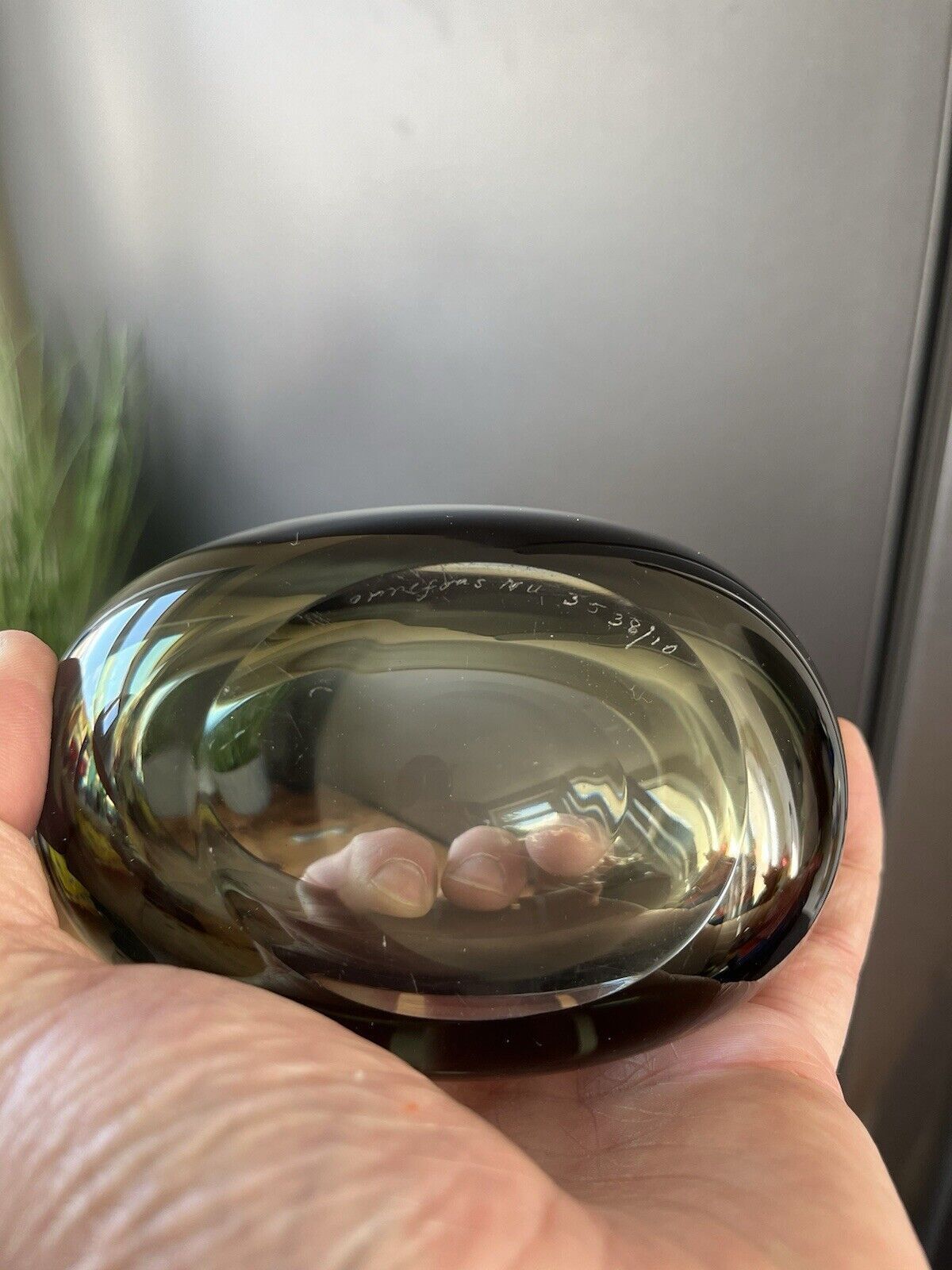 photo vinterior Signed 1950's Swedish Orrefors Nils Landberg Smoke Grey Glass Scandi Geode Bowl