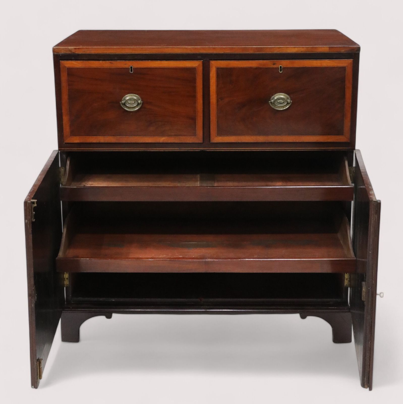 Antique Low Mahogany Linen Press 2 Drawers 2 Drawers Free Uk Delivery