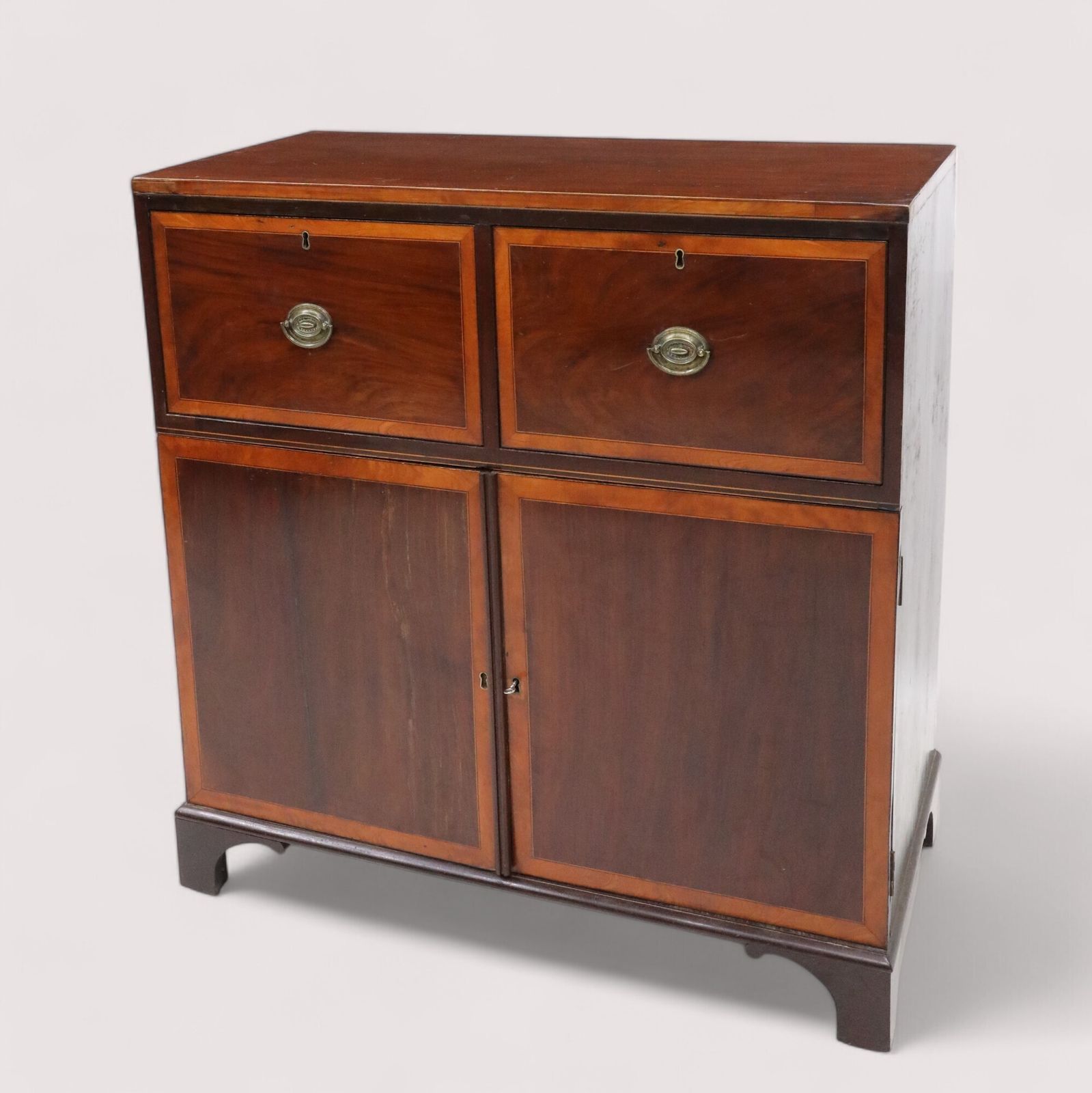Antique Low Mahogany Linen Press 2 Drawers 2 Drawers Free Uk Delivery photo Furniture