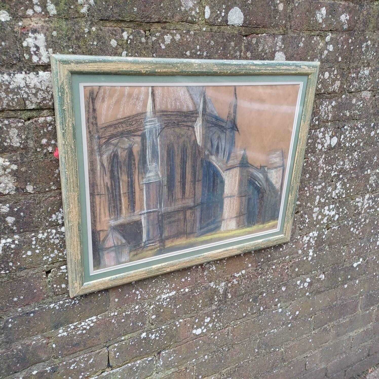 Vintge Original Cathedral Pastel By Shirley Rothera (1936 2017)   British Contemporary Artist photo furniture
