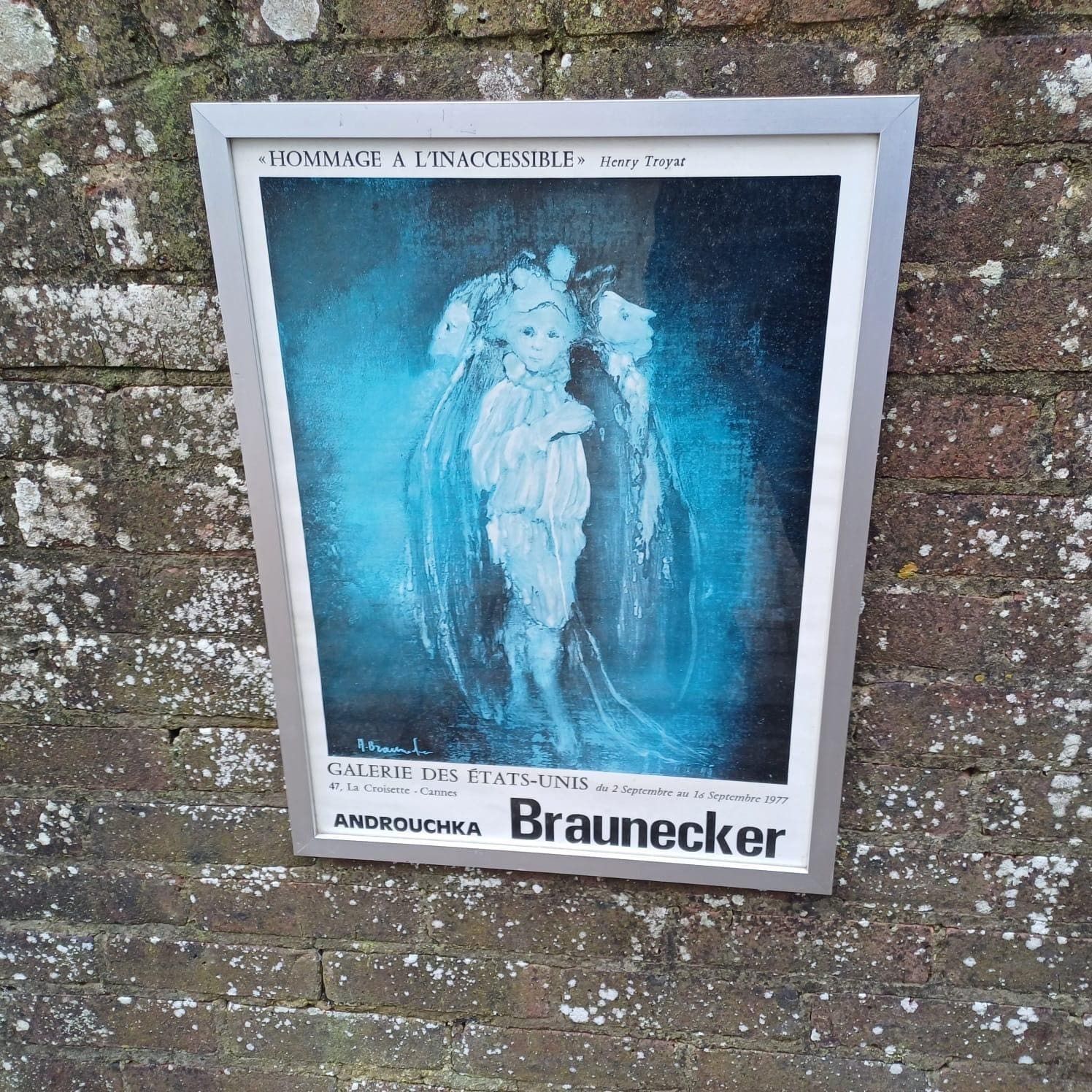 1977 Vintage Poster For A Braunecker Exhibition In Cannes, Gakeria Des Etats Unis, Androuchka, In Retro Frame