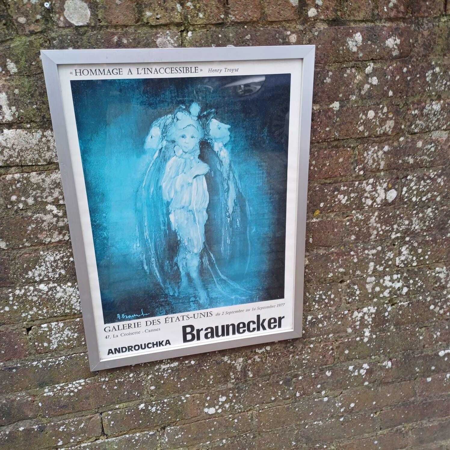 1977 Vintage Poster For A Braunecker Exhibition In Cannes, Gakeria Des Etats Unis, Androuchka, In Retro Frame photo vintage