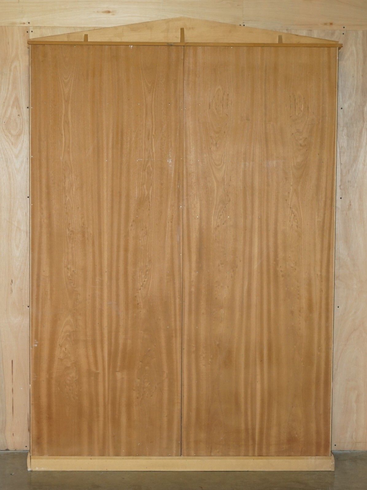 photo vinterior Pair Of Huge 2.5 Meter Tall Satin Birch & Walnut Steeple Top Library Bookcases