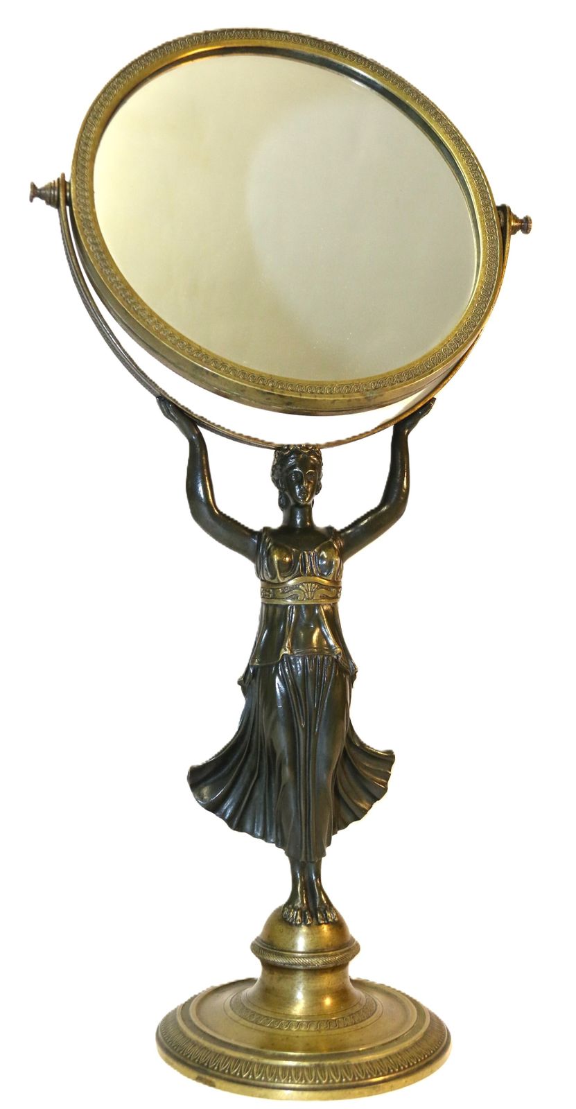 A 200 Years Old French Bronze Empire Period Adjustable Pedestal Mirror, Circa 1820