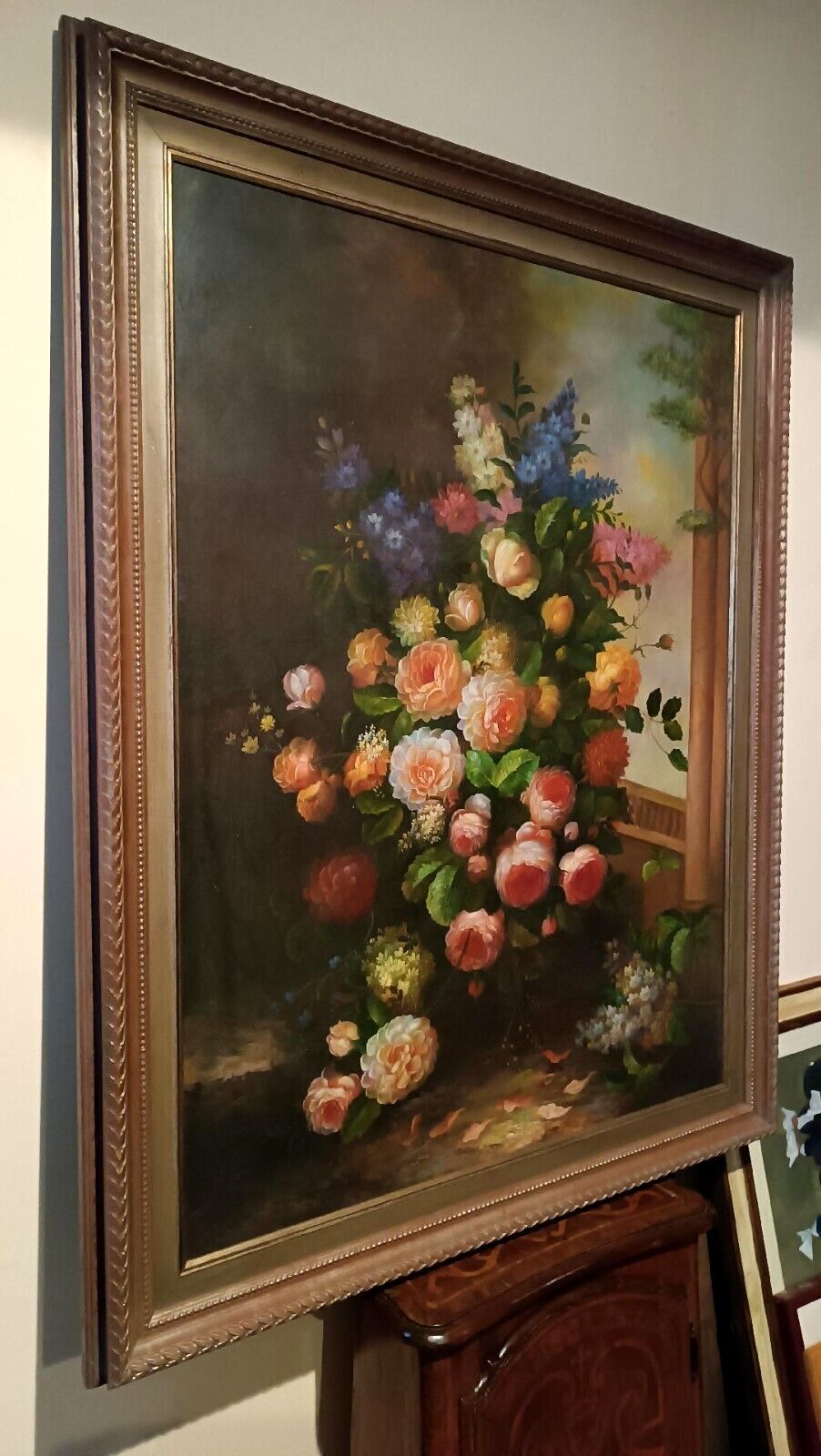 Large Painting Oil On Canvas Flower Vase Signed Archangel Monzio Compagnoni photo for sale