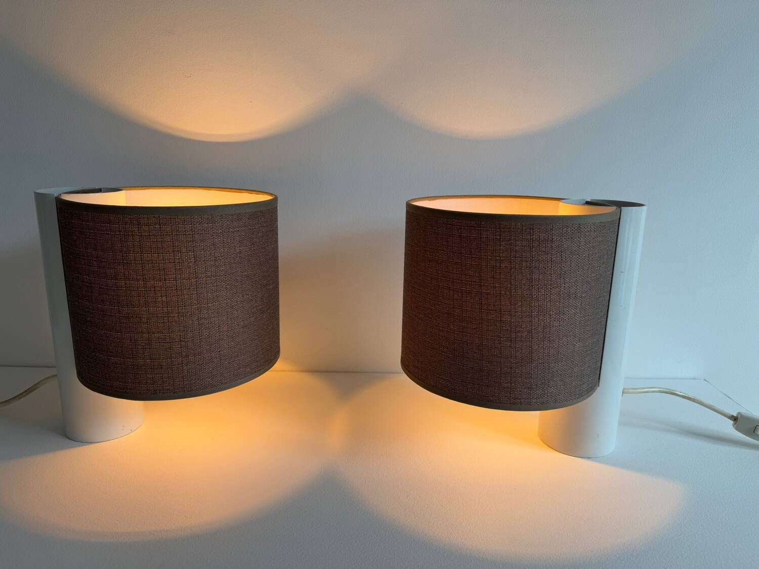 Pair Of Vintage Table Lamps, White And Brown, “Slim” By Gramigna For Quattrifolio, 1964 Italy photo 1014.0