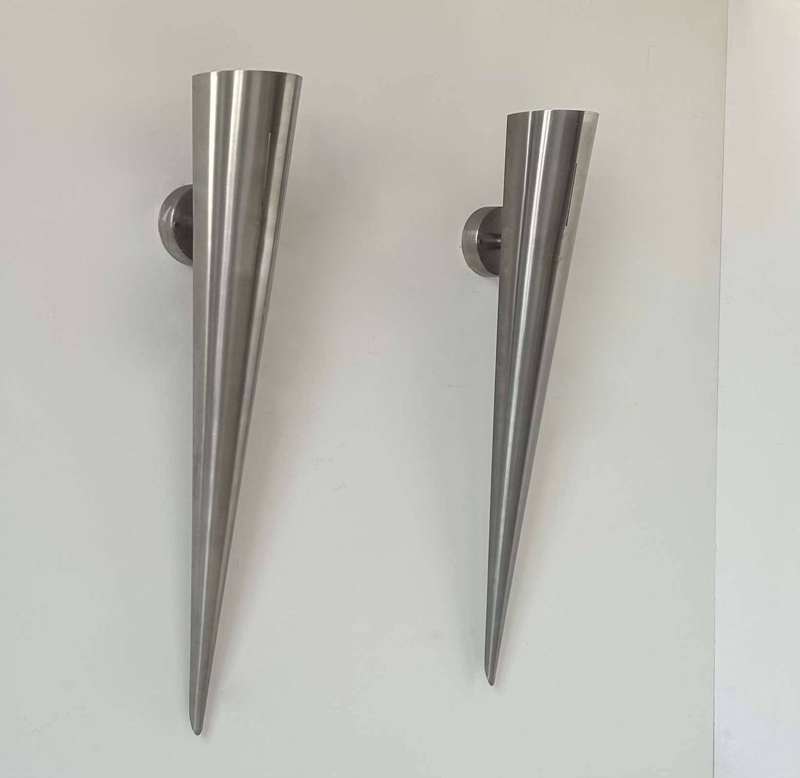 Pair Of Vintage Xl Wall Lights, Brushed Curved Metal, France 1980 photo buy