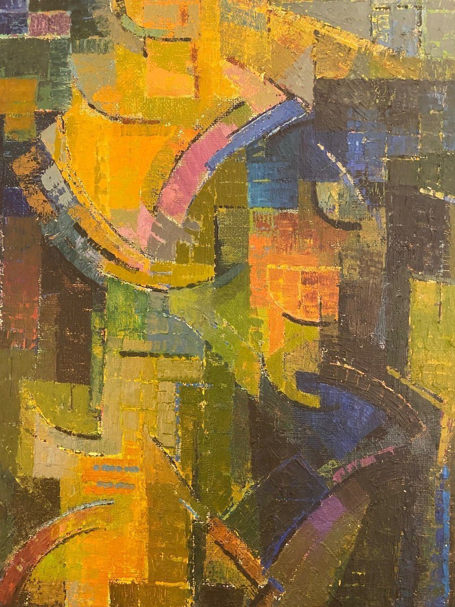 Cubist Composition By Alfred Vachon, Oil On Canvas, 1961 photo for sale