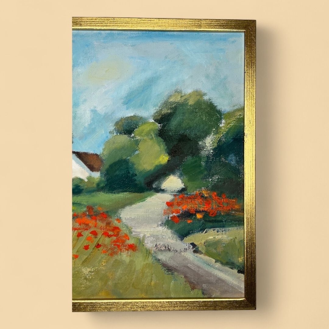 Landscape With Houses And Poppies, Oil On Canvas Landscape Painting photo furniture