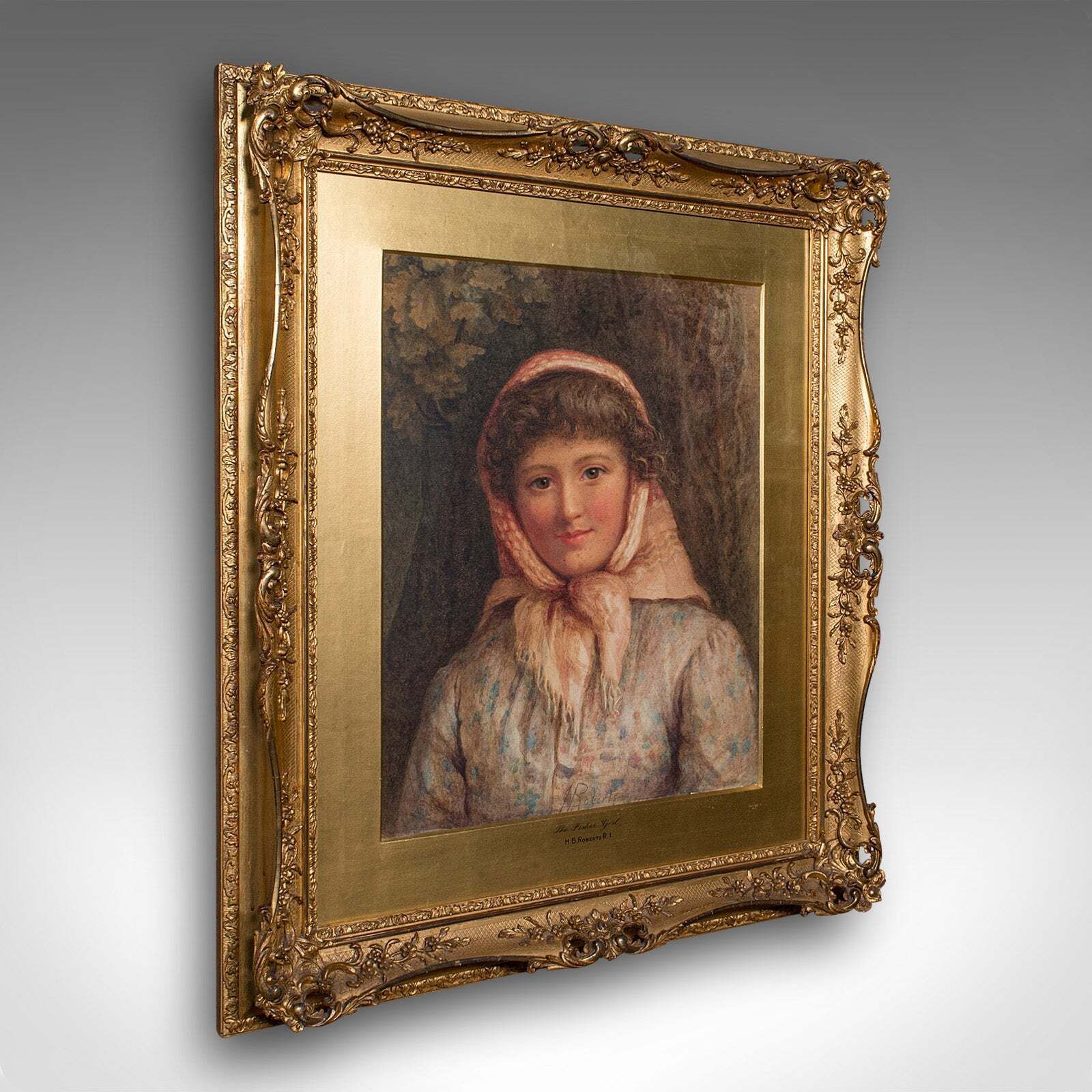 Large Antique Portrait, English, Watercolour, Painting, Hb Roberts, Victorian