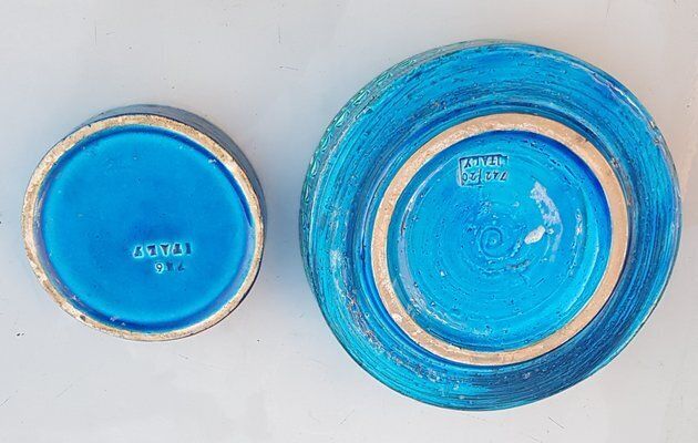 Italian Rimini Blue Flat Bowl And Ashtray By Aldo Londi For Bitossi, 1960s, Set Of 2 photo furniture